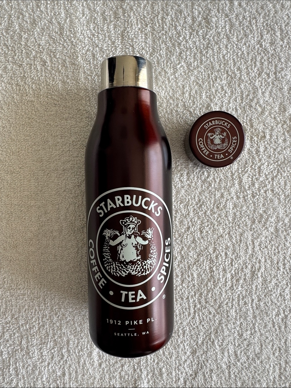 Starbucks Brown Metallic Insulated Water Bottle with White Vintage Logo